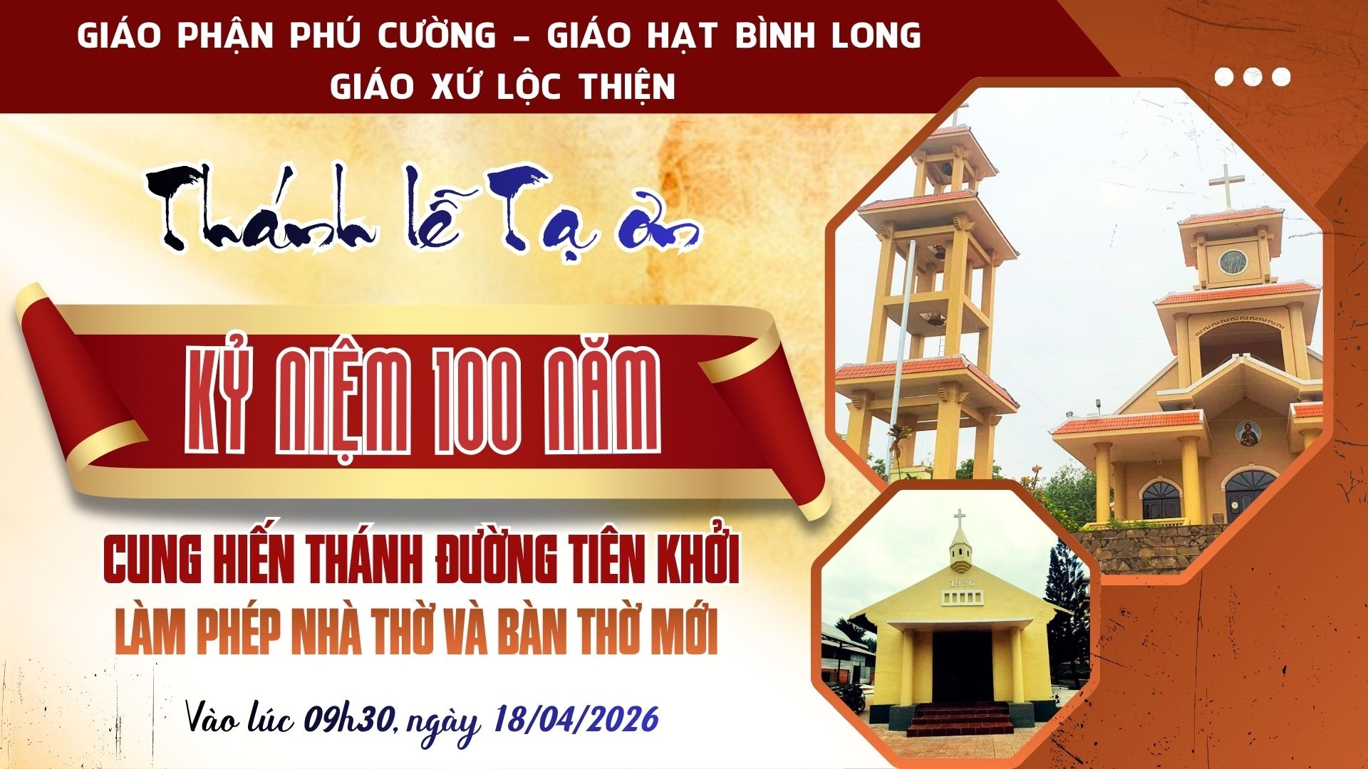 09h30 | TRỰC TIẾP | Thánh Lễ Tạ Ơn -  Kỷ Niệm 100 Năm Cung Hiến Thánh Đường Giáo xứ Lộc Thiện | 18.04.2026