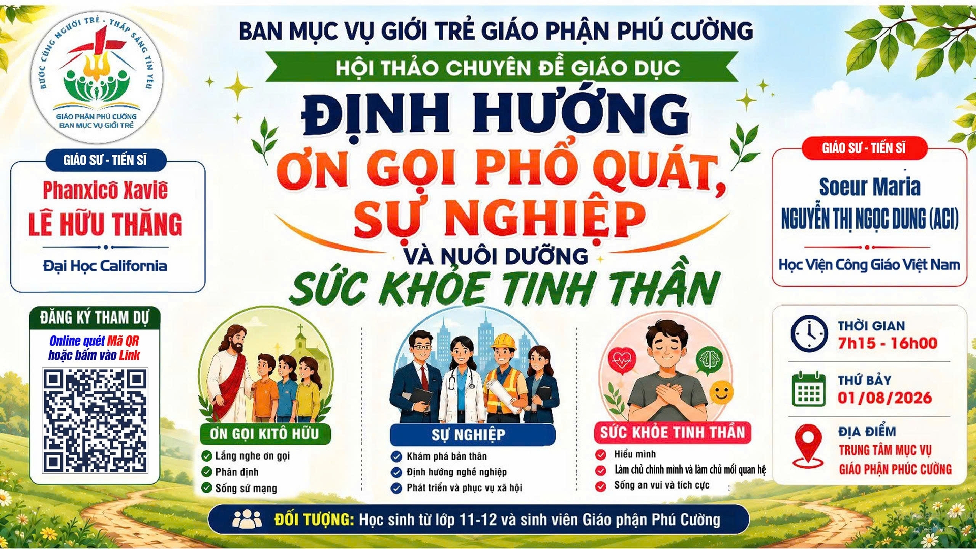 7h15 | Hội Thảo Chuyên Đề Giáo Dục Định Hướng Ơn Gọi Phổ Quát, Sự Nghiệp Và Nuôi Dưỡng Sức Khỏe Tinh Thần | 01.8.2026