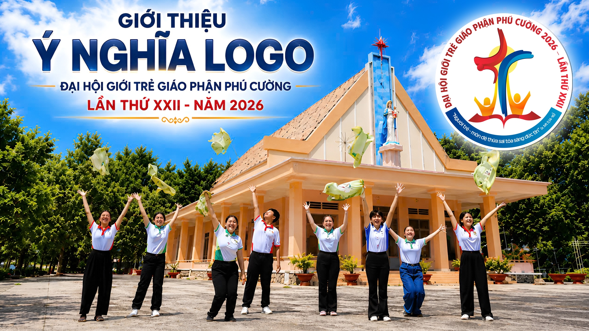 Logo Đại hội Giới trẻ Giáo phận Phú Cường 2026: Người trẻ – môn đệ thừa sai tỏa sáng đức tin.
