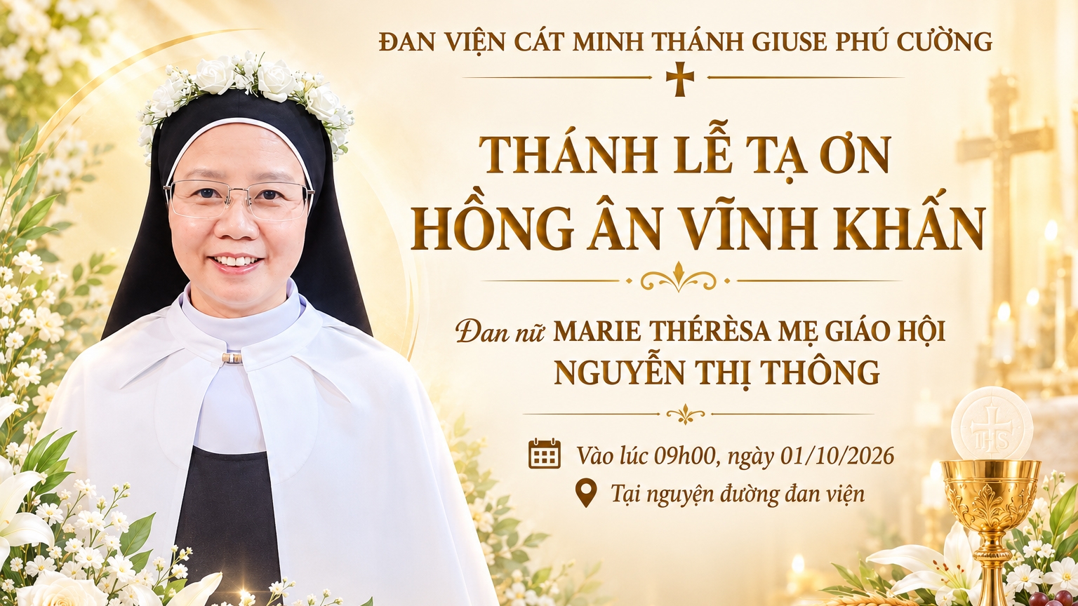 09h00 | TRỰC TIẾP | Thánh Lễ Tạ Ơn Hồng Ân Vĩnh Khấn - Đan Viện Cát Minh Thánh Giuse Phú Cường | 01.10.2026